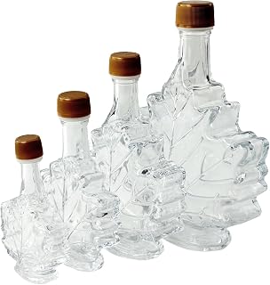North Mountain Supply Maple Leaf Glass Syrup Bottles - Reusable Multi-Size Sampler Set (50ml, 100ml, 250ml, 500ml) w/ Tamper-Evident Gold Lids