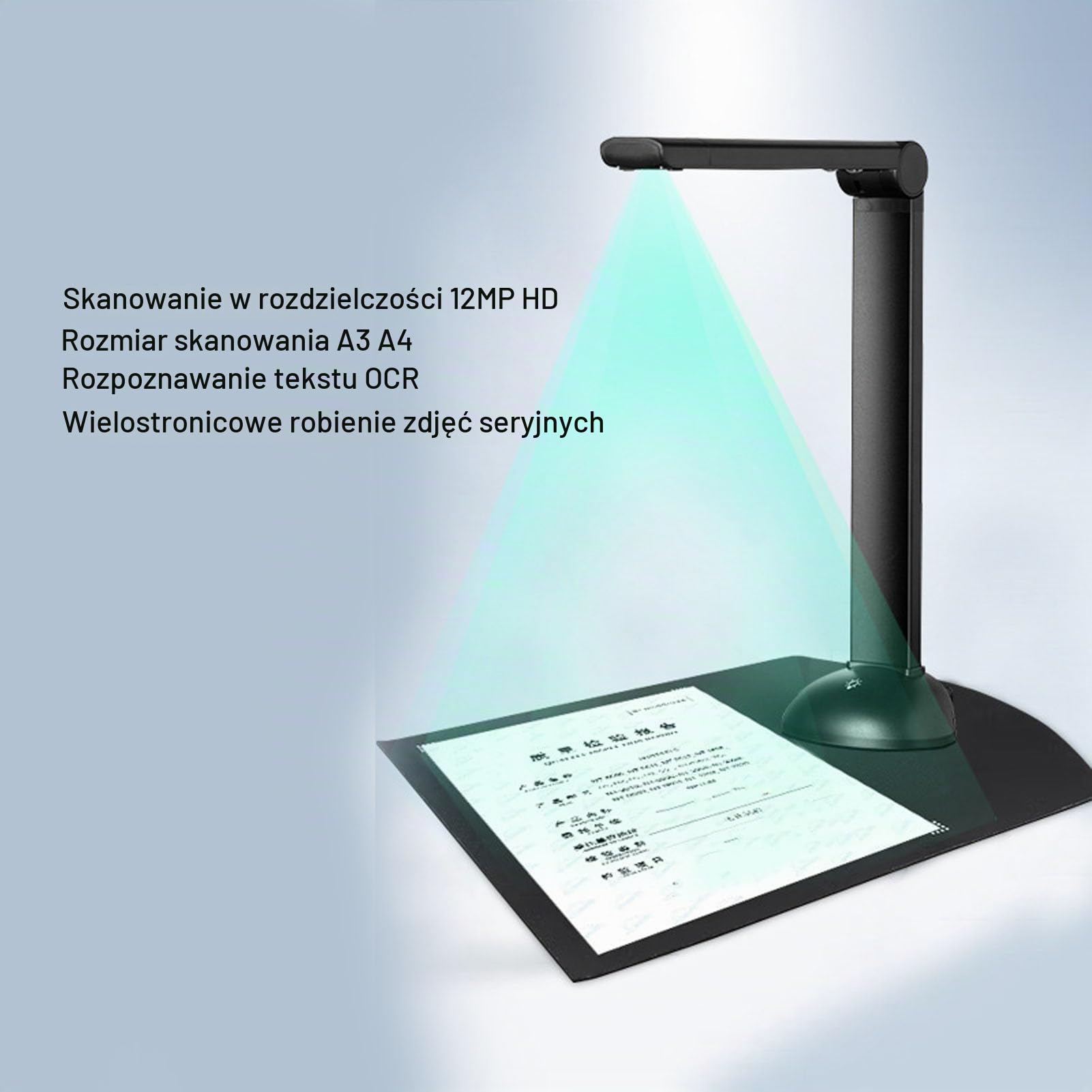 Przenośny Skaner Dokumentów A3 A4 ze światłem LED, rozdzielczość 12MP HD 3672x2856, Interfejs USB, Składany