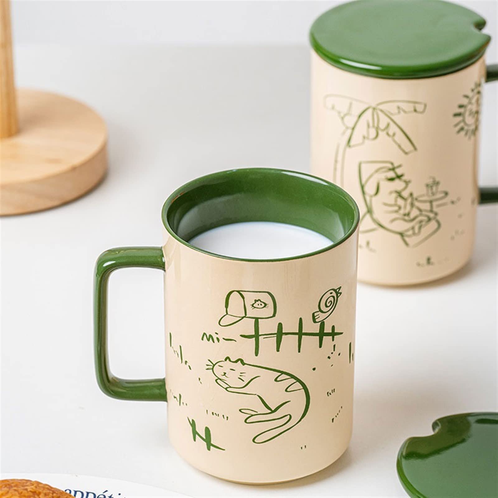Keramik Kaffeetasse 480ML Kreative Keramik Tasse Frühstück Haferflocken Tasse Exquisite Kaffeetasse Tiermuster Becher (B)