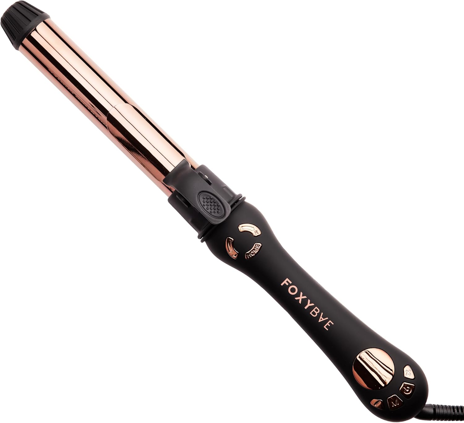 FoxyBae Automatic Curling Iron - Professional Auto Rotating Hair Curler Wand for Long Hair w/Temp Control - 1.25” Titanium Hot Hair Styling Tools for Silky Curls - Self Hair Curlers [Black Rose-Gold]