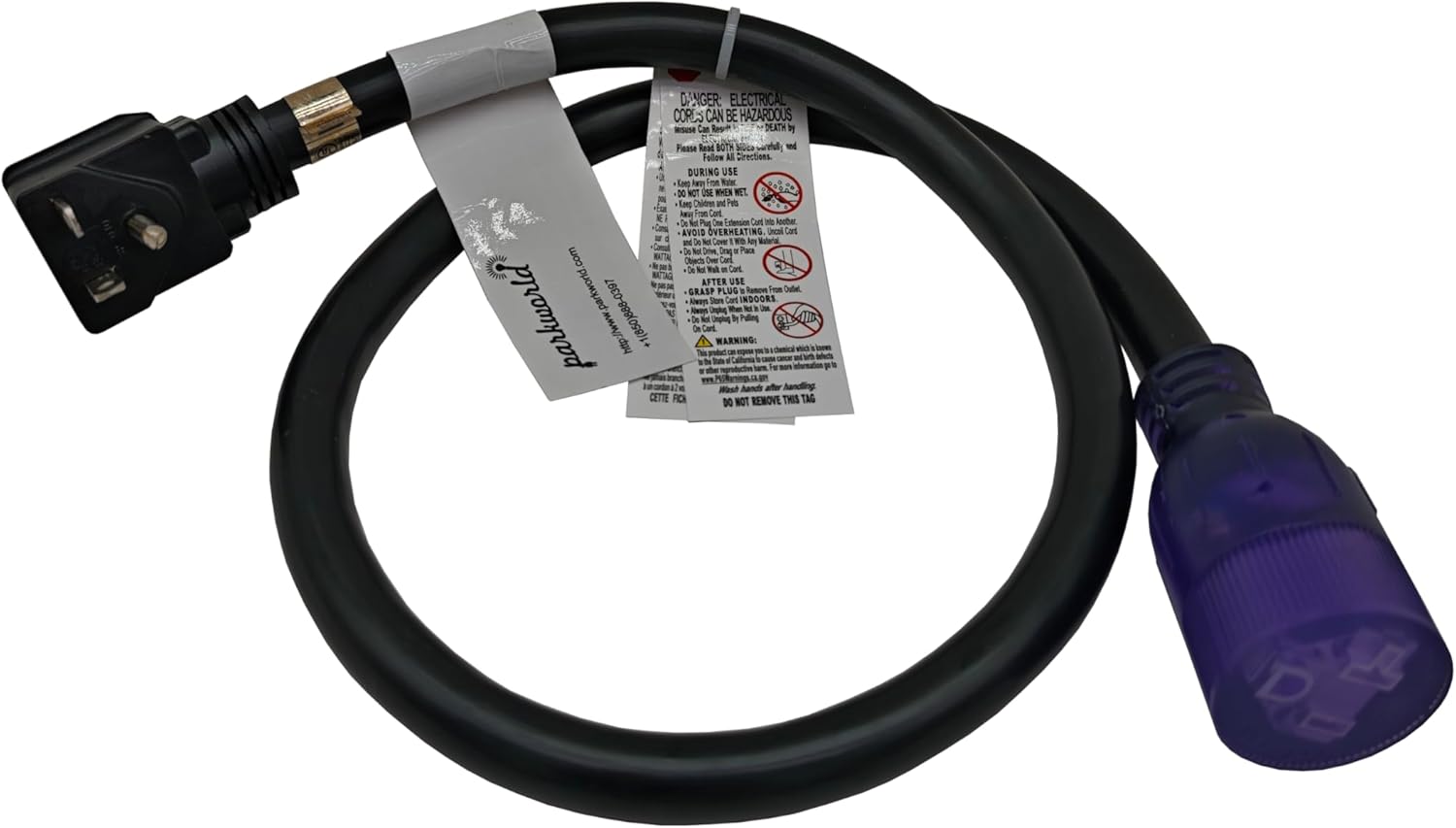 Parkworld NEMA 5-20 Extension Cord Right Angle Plug 5-20P to 5-20R (T Blade Female Also for 5-15R Adapter) 125V, 20A, 2500W (6FT)