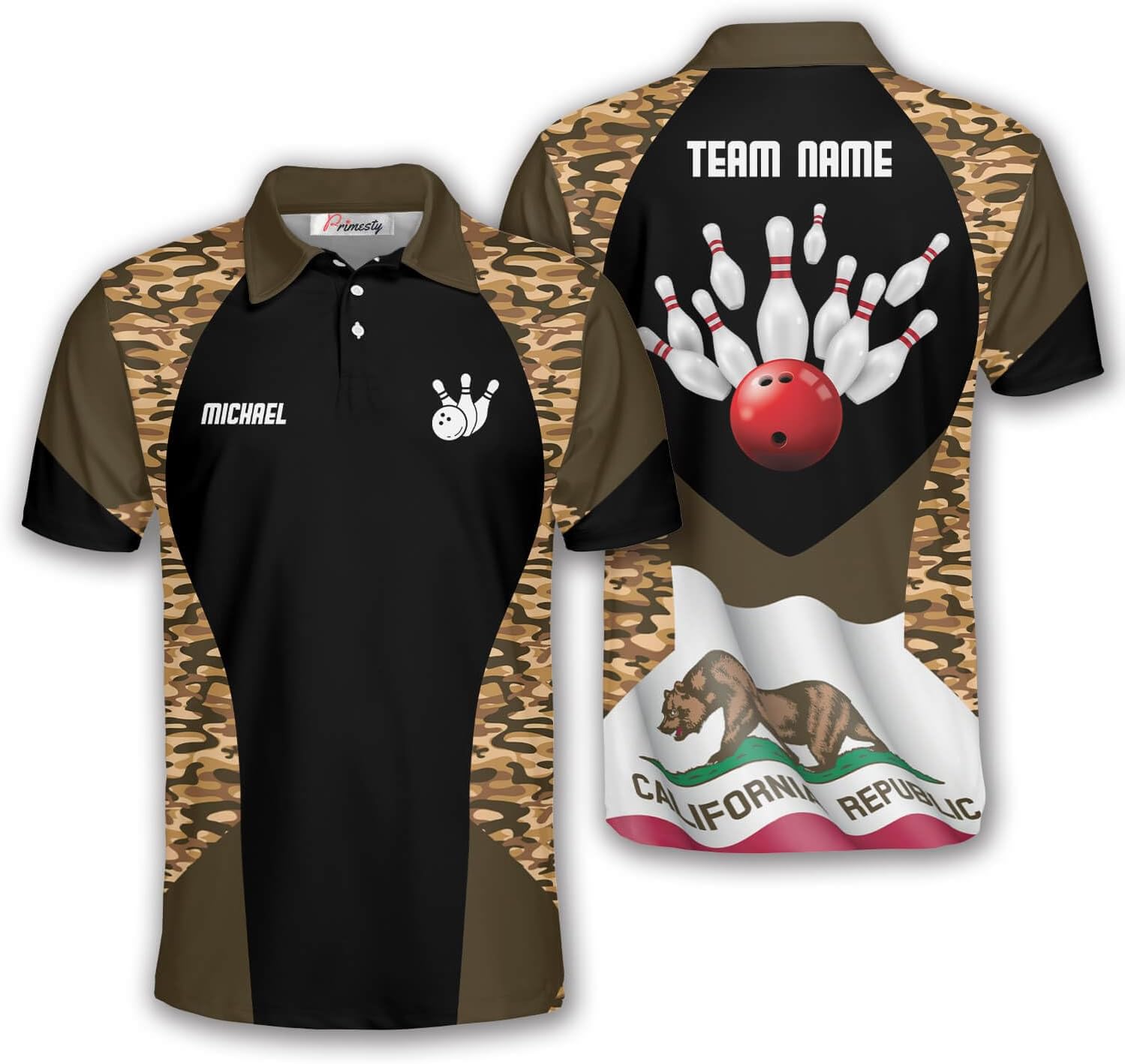 PRIMESTY Custom California Bowling Shirts, California Bear Flag Bowling Jerseys, California State Bowling Shirts Men Women