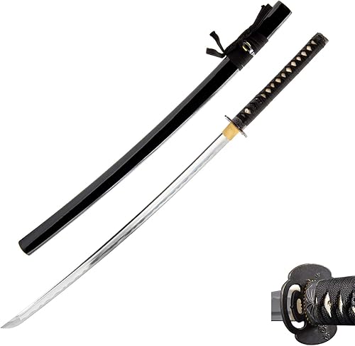 HMS Espada Katana de Iaido sin afilar, hoja de aleación de aluminio, hecha a mano, espiga completa, accesorios de latón, aleación de bambú Tsuba,