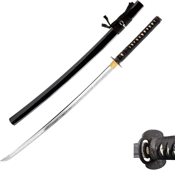 Unsharpened Aluminum Alloy Katana Iaito, Iaido Training, Bamboo Tsuba | Aluminum alloy unsharpened katana iaito for iaido kata, Bamboo Crest tsuba, black lacquered saya