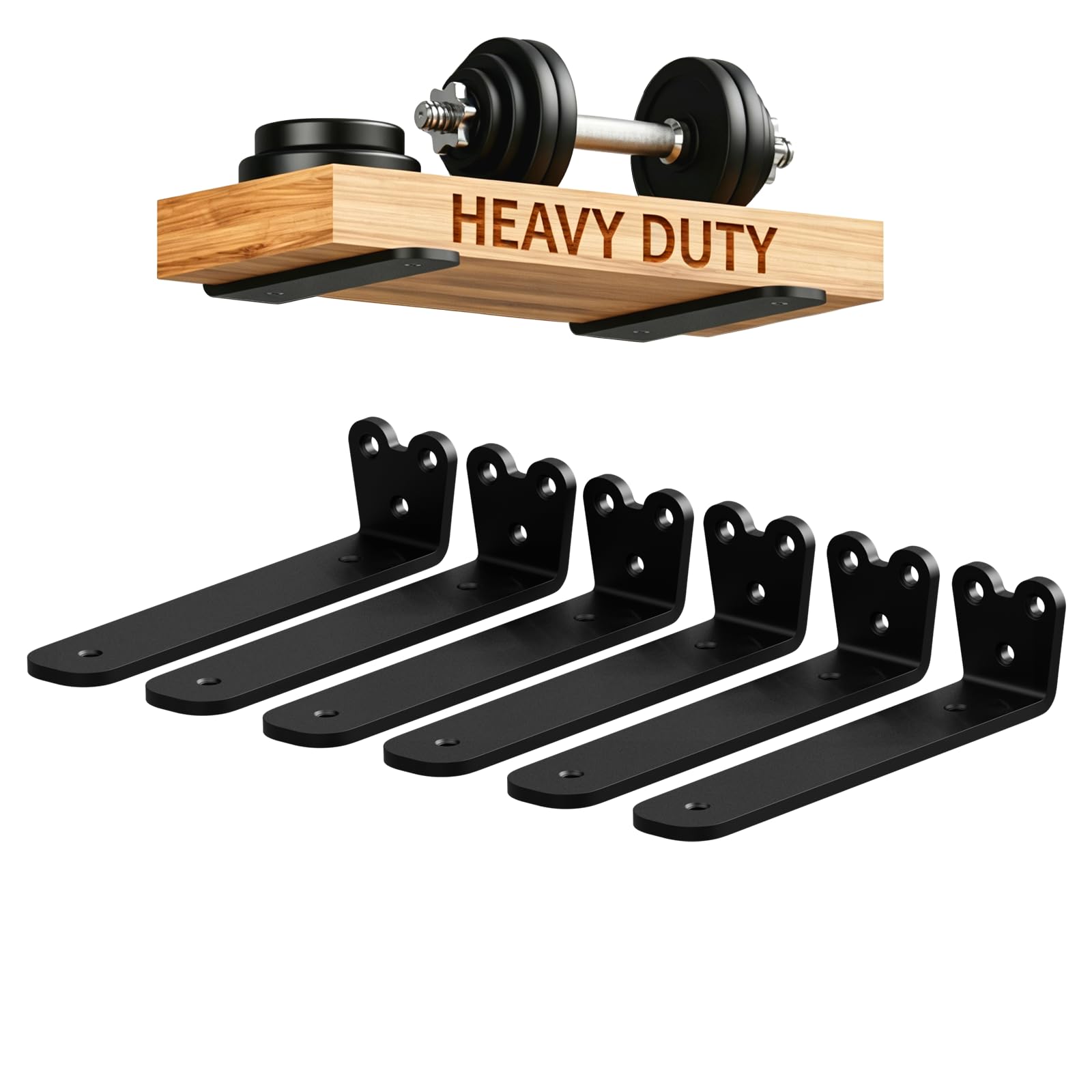 6 Pack 20cm Heavy Duty Shelf Brackets, Black L-Shaped Metal Wall Brackets