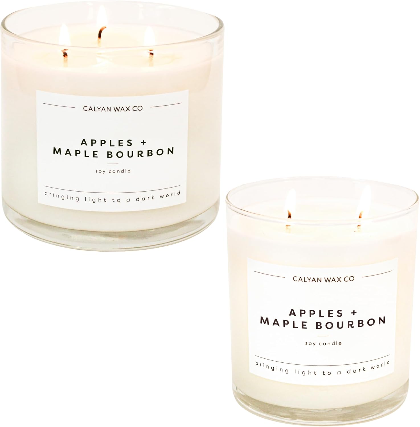 Calyan Wax Co. Soy Wax Candle Bundle, Apples + Maple Bourbon Scented Candles, 3 Wick Candle + 2 Wick Candle, Aromatherapy Soy Candles, Non Toxic & Vegan Soy Wax, Candle Gift Set
