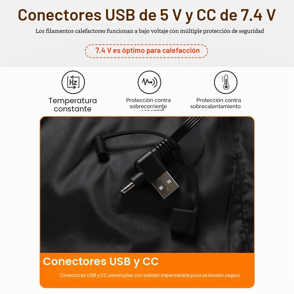 Rescien Chaleco calefactable con 15 zonas de calentamiento, 3 niveles de temperatura, compatible con 5V/7,4V, chaleco calefactor eléctrico USB
