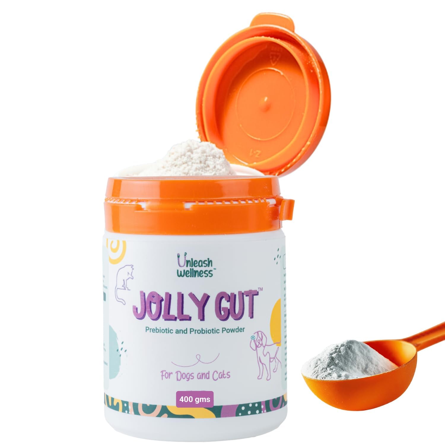 Jolly Gut® 200GMS, Prebiotic and Probiotic Powder for Dogs & Cats with Digestive Enzymes, Supports Gut Health Immunity & Skin Coat Care, Easy Mix Supplement for All Breeds and Ages