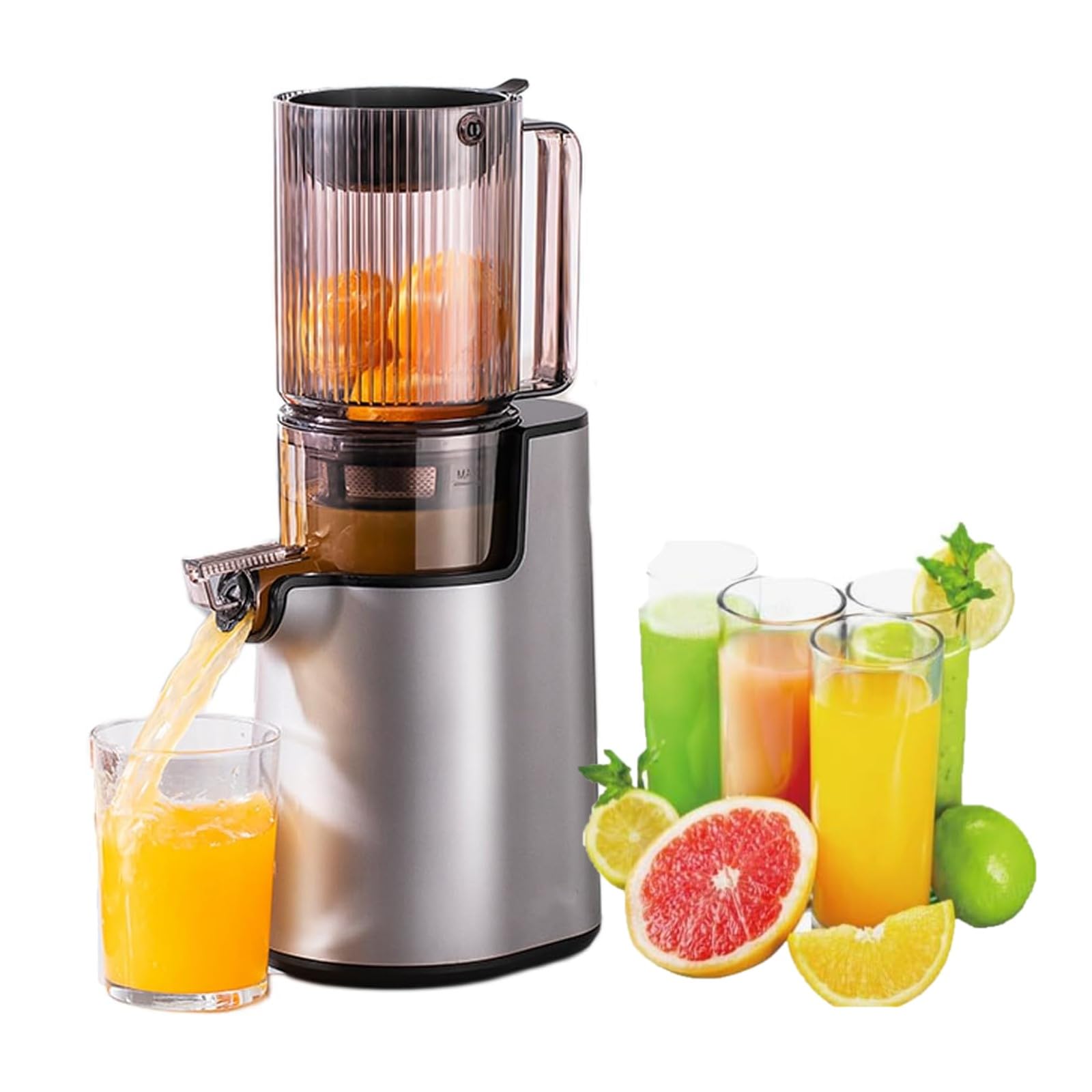 Presse-agrumes à froid, 1,5 L avec goulotte d'alimentation de 115 mm, construction en acier inoxydable pour une extraction saine du jus