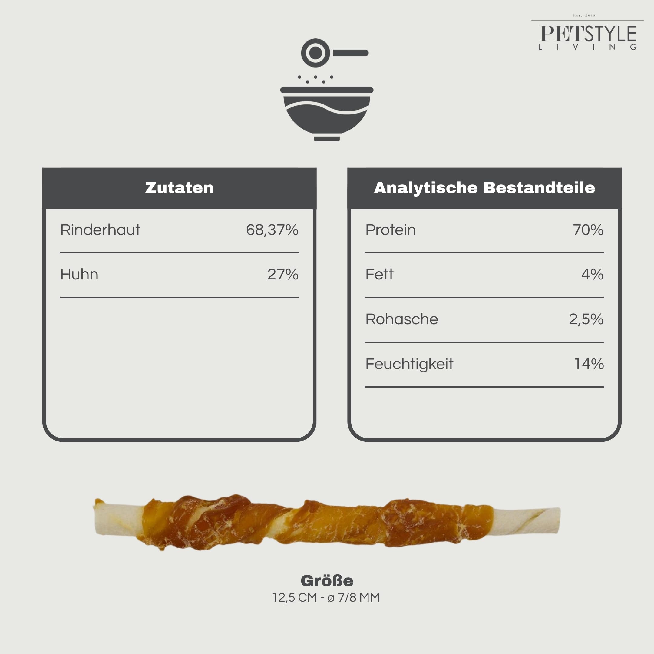 Kaustange mit Huhn - Hundesnack - 12,5cm - 100 Stück