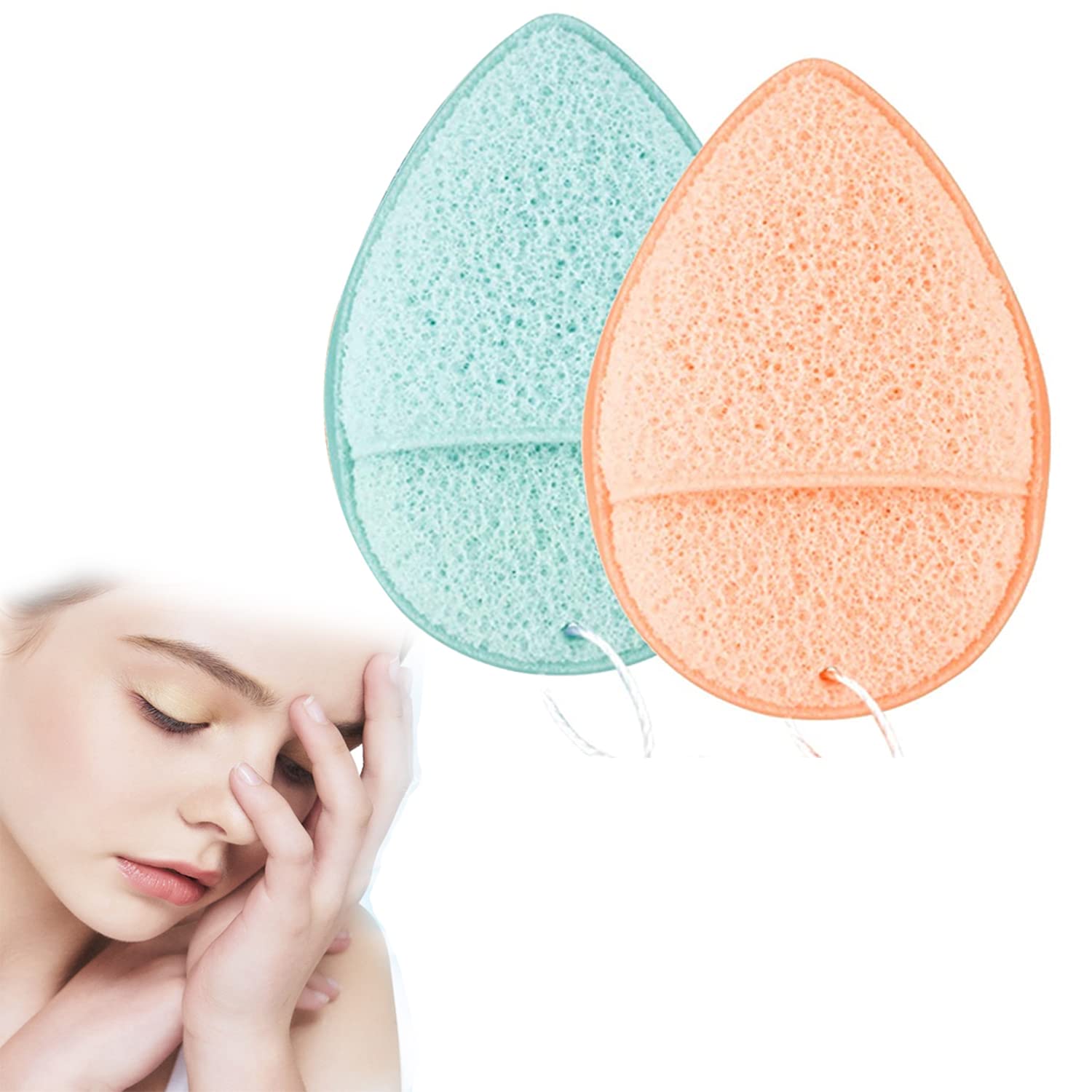 TERRIFI Konjac Facial Sponge, Deep Pore Cleansing And Exfoliating Blackheads, Daily Facial Cleansing, Makeup Remover, Glove Bath Sponge, Suitable For All Skin Types, Reusable, 2 PCS
