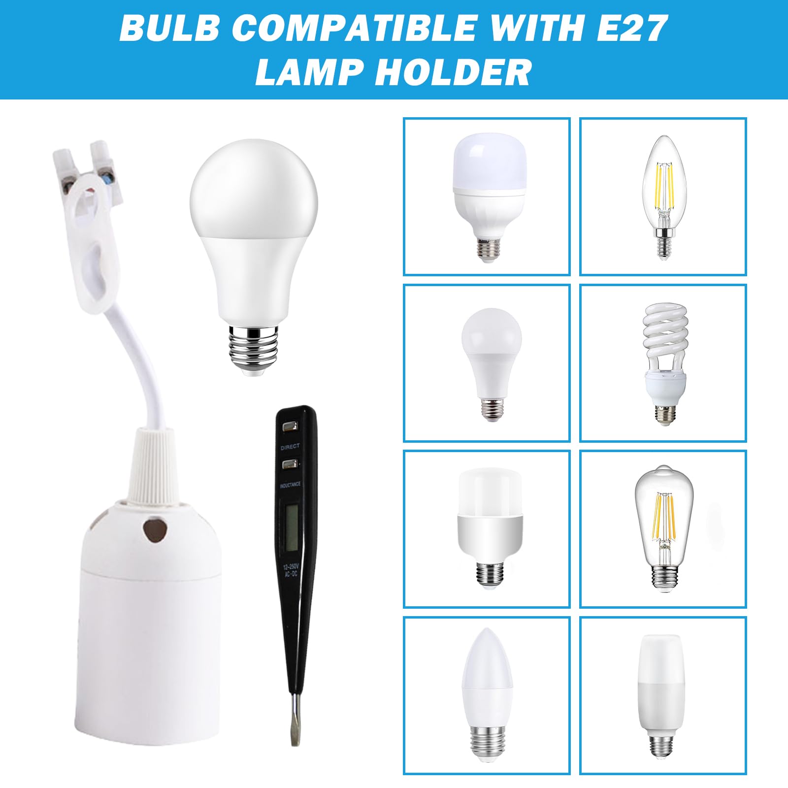 Set 6 Portalampada E27 Con Cavo - 250V 4A, Bianco, Per Interni Ed Esterni - Foto 7