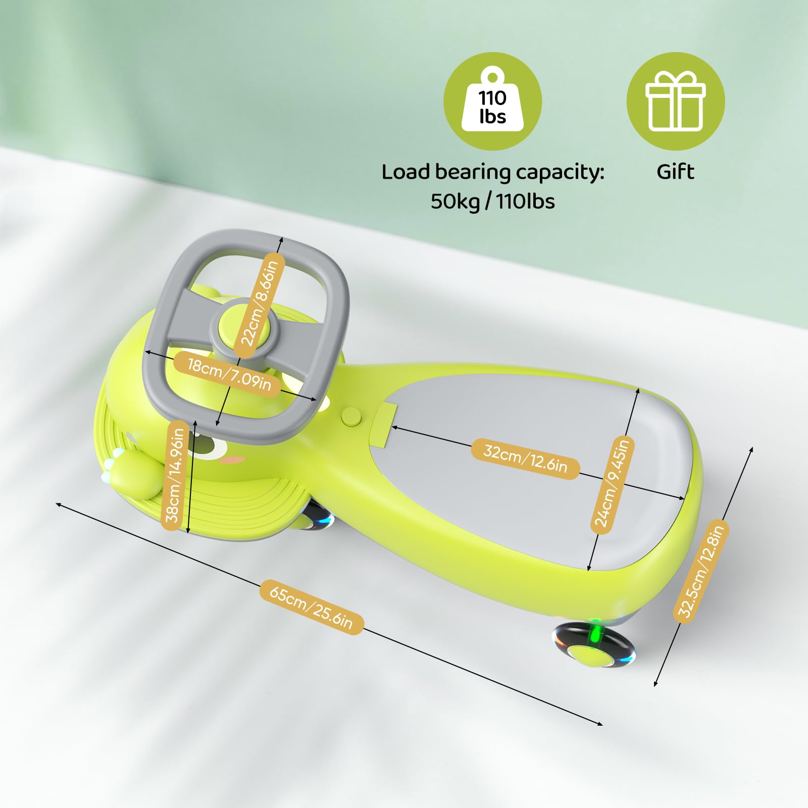 Coche de Bebé con Volante 360°, Coche Deslizador con Música y Ruedas Brillantes para Niños Pequeños, Asiento de Seguridad, Regalo 1-3 Años