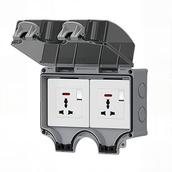 IP66 Waterproof Outlet Box, Universal Socket with Switch, 2-Gang