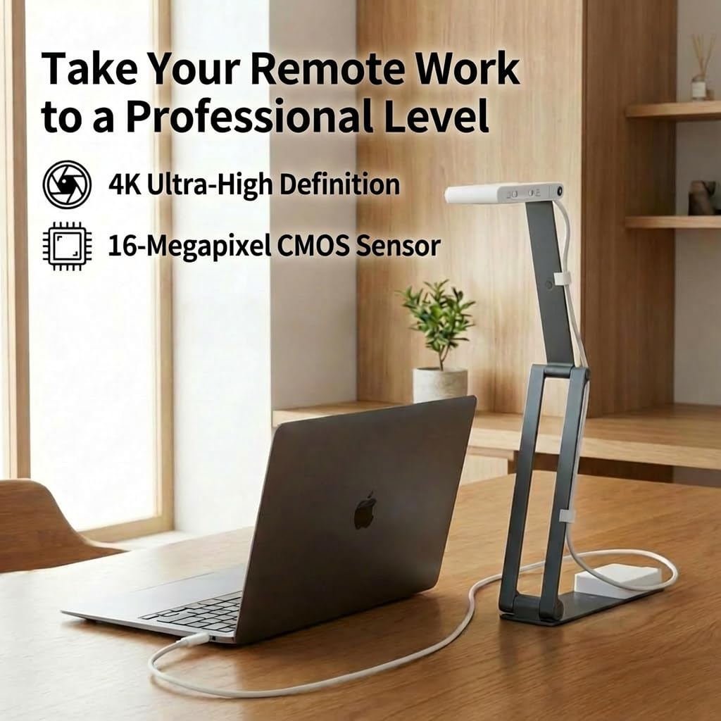 Dokumentenkamera Scanner 16MP Mobil: 4K Dokumentenscanner mit A3 USB Autofokus AI Rauschreduzierung & OCR für Zoom Teams Webinar Online Unterricht Klassenzimmer Schule