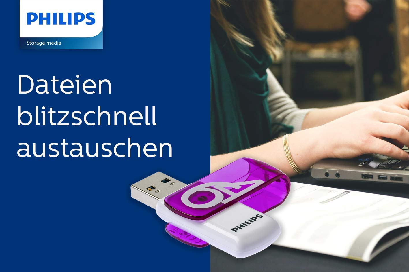 Philips Vivid Edition USB 2.0 da 64 GB, in confezione da 2, di colore viola (etichetta in lingua italiana non garantita)