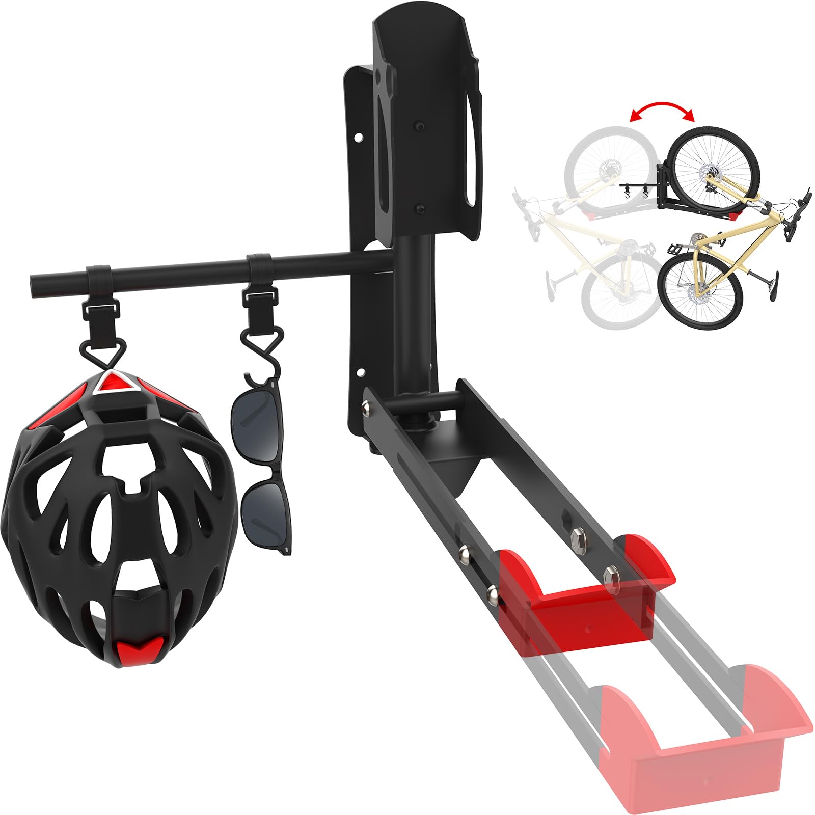 FamilyKit Bike Rack for Garage Bike Wall Mount, Bike Hanger for Garage, Swivel Bike Wall Mounted, Space Saving Wall Bike Rack, Vertical bike holder for indoor bicycle storage, Easy to Load and Unload