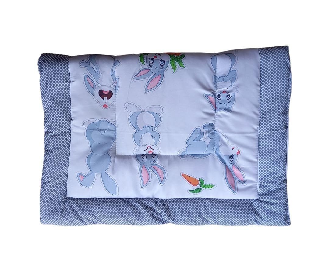 Vivatra Combo Newborn Baby Pom Pom Cotton Baby Bed | Godari | Cradle Bed | Crib Sheet | Changing Mat Baby Godadi | Godari | Bedding Set | Mattress_Pack of 2 Piece_(20 * 30 Inch) (Hippo & Rabbit) 3