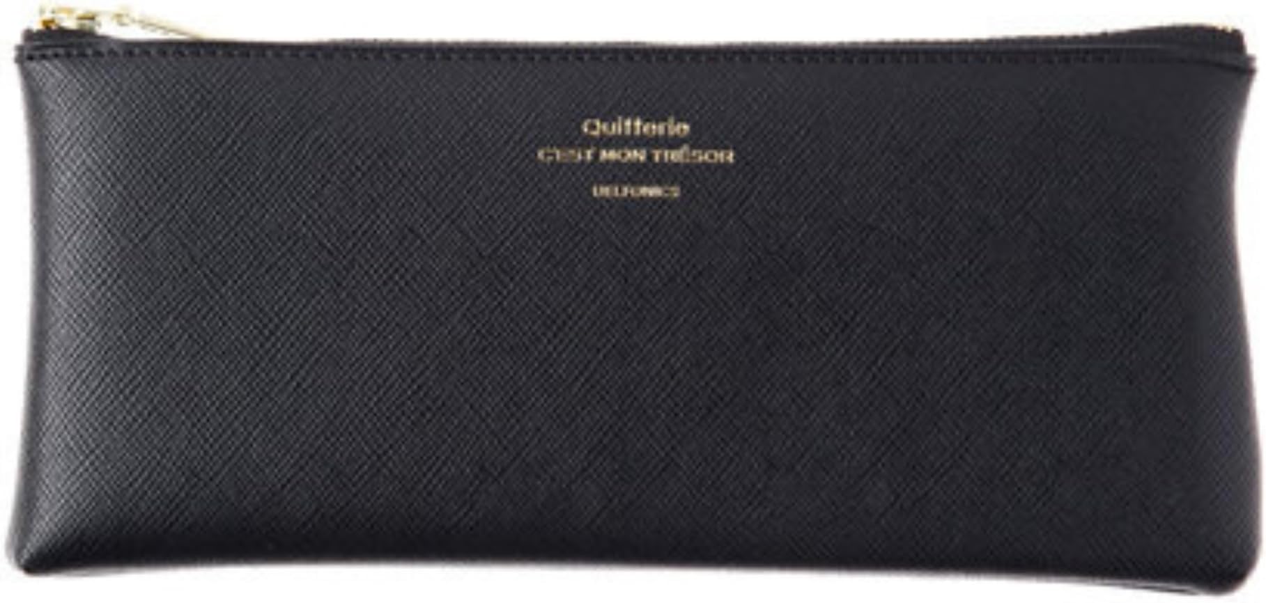 [DELFONICS] 500343 Quitterie Flat Pencil Case Black Holder Pen Case Pouch