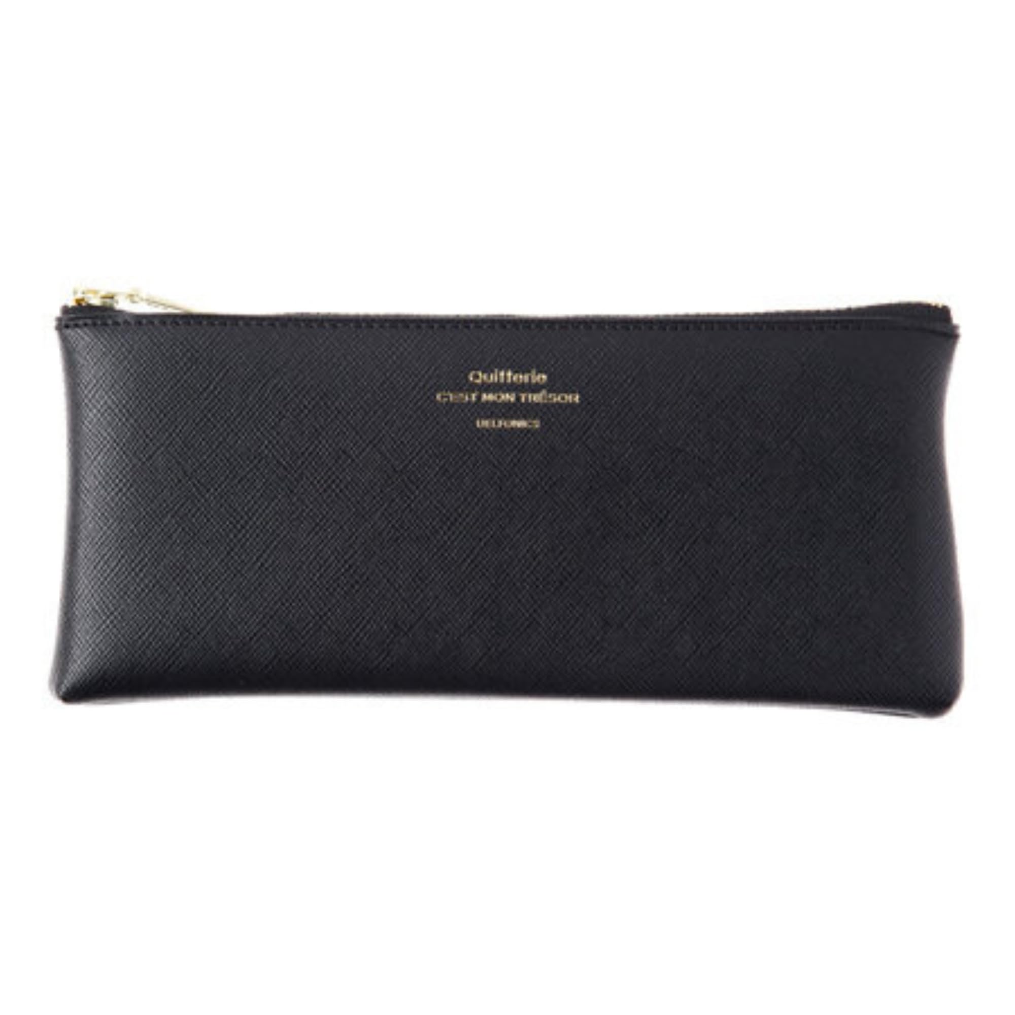 [DELFONICS] 500343 Quitterie Flat Pencil Case Black Holder Pen Case Pouch