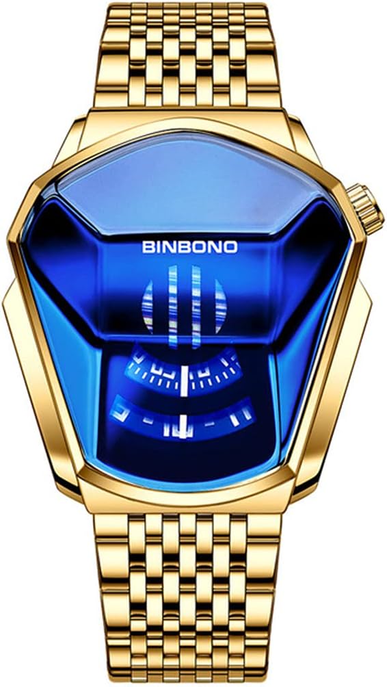 Simple Fashion Cool Men's Casual Waterproof Stainless Steel Quartz Wristwatch Geometric Shape Case Creative Men's Digital Watch