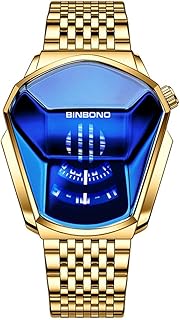 غوساسا ساعة يد كوارتز كاجوال مقاومة للماء من الستانلس ستيل بتصميم هندسي للرجال بسيط وعصري بمينا أسود