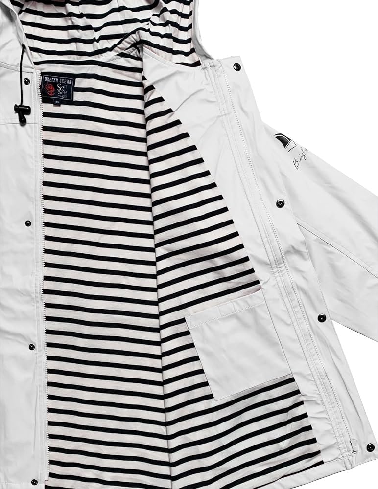 Breizh Ocean - Ciré, Veste Imperméable Femme, du XS au 4XL, Création Française ARMOR - Veste Femme avec Intérieur Rayé de Style Marinière - Manteau Femme