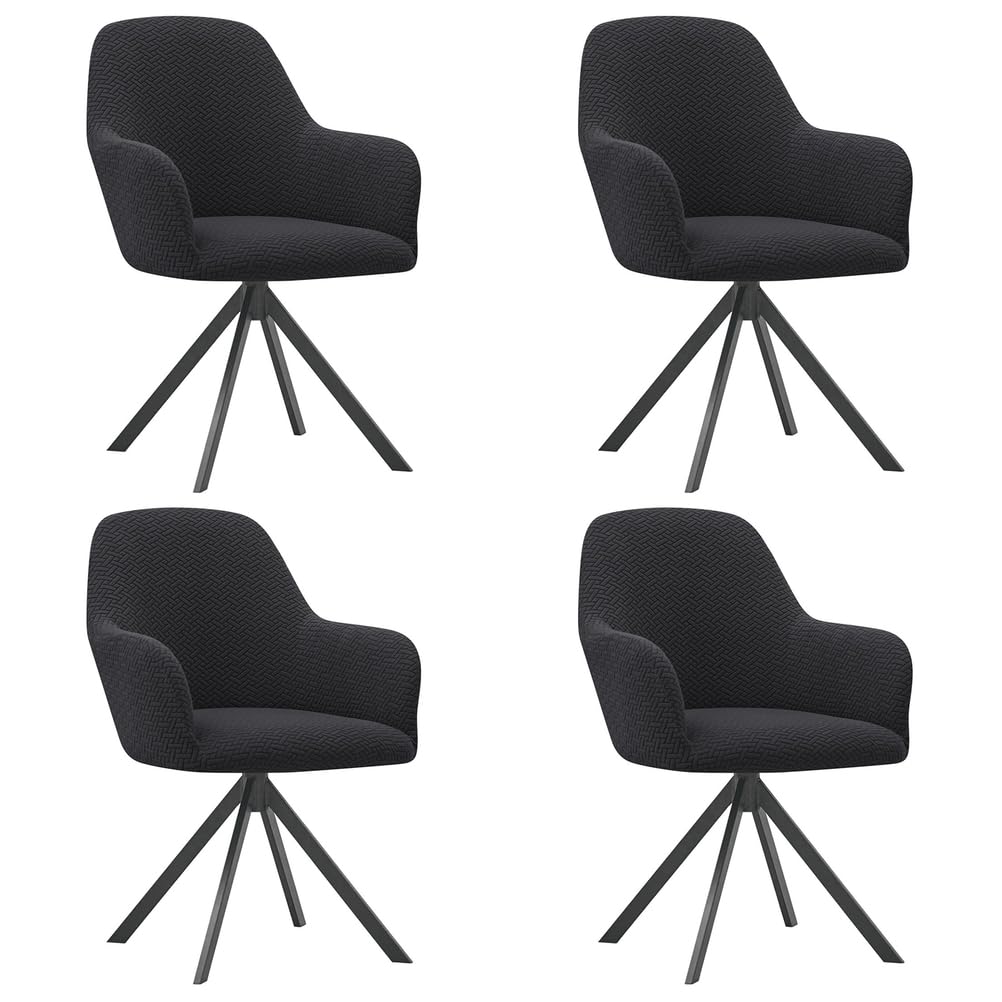 Housse de chaise salle à manger avec accoudoirs tissu extensible premium noir