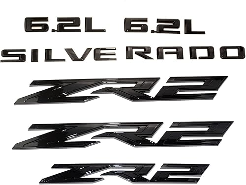 6 calcomanías ZR2 6.2L Silverado Emblemas 3D para guardabarros con letra trasera, repuesto para Silverado 1500 2022 2023 2024 (negro brillante)