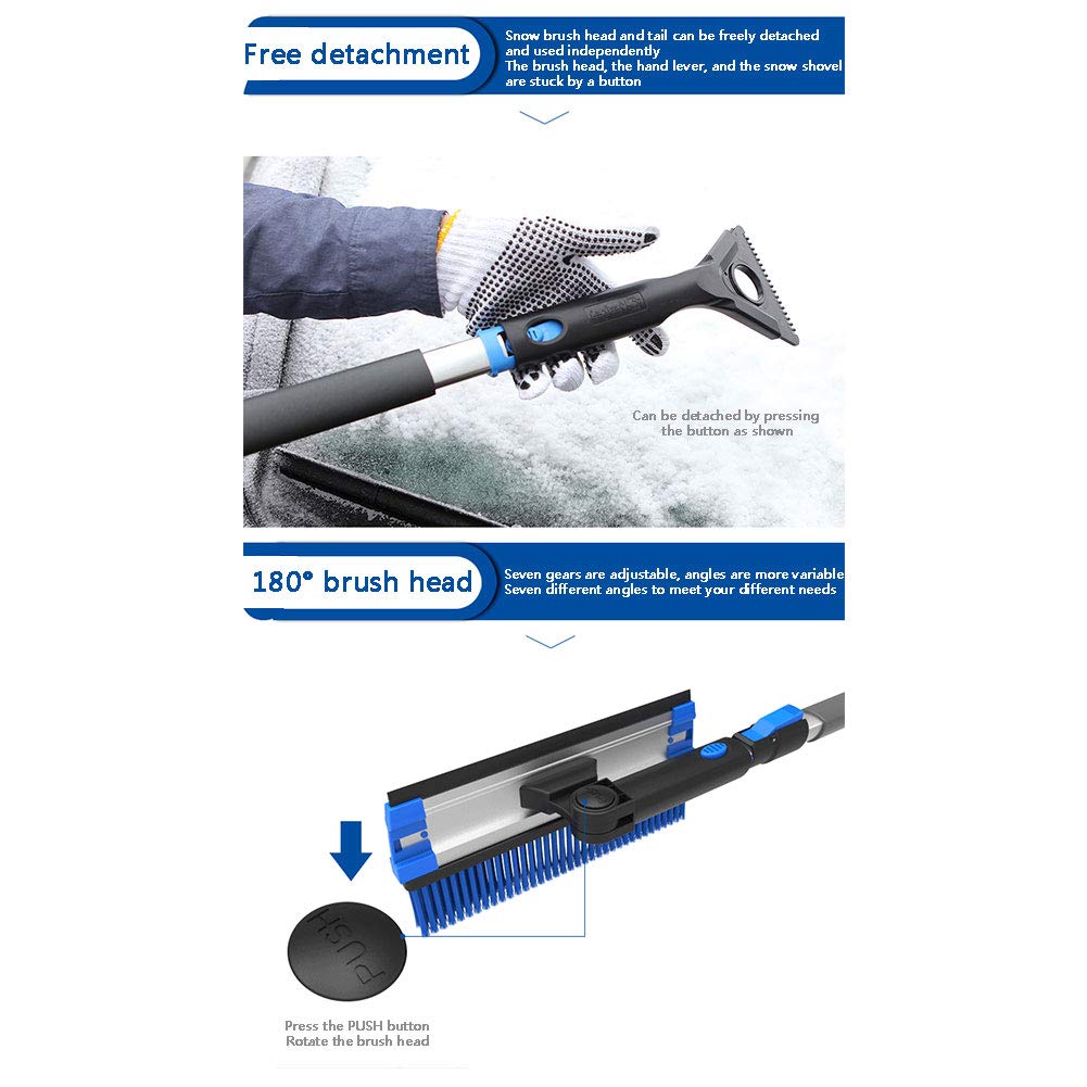 Balais à Neige Brosse à Neige Extensible avec Racloir à Glace, Outil de Déneigement pour la Neige Givrée pour Camion Automobile Suv (88cm/109cm/124cm Réglable à Trois Vitesses)