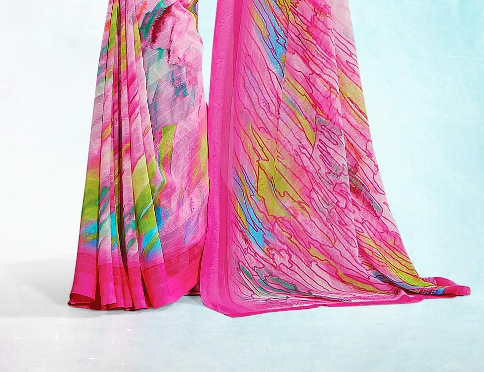 Image of Jaanvi fashion Women's Georgette Saree with Unstitched Blouse Piece