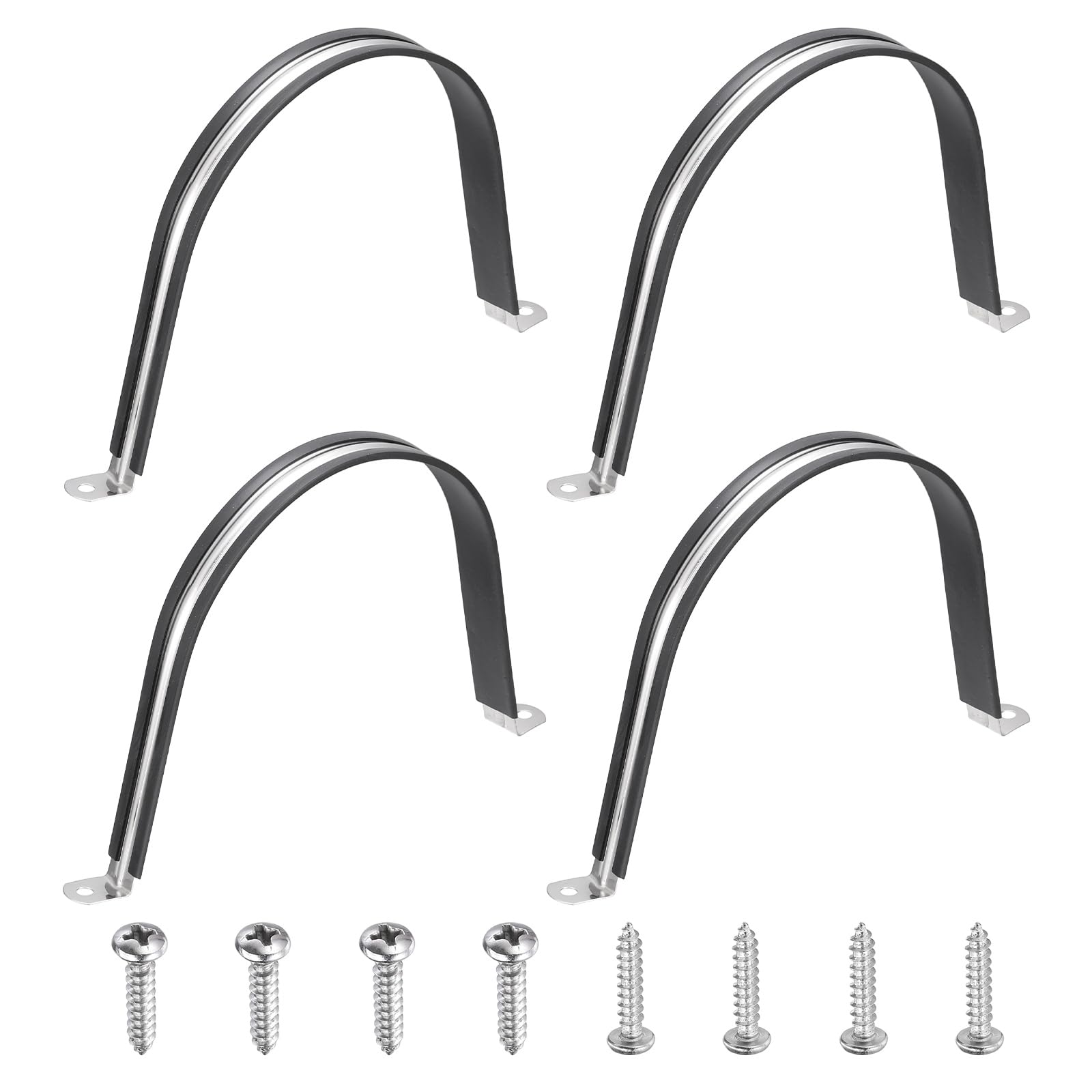 sourcing map 4Pcs 150mm Pipe Clips, 304 Stainless Steel Rubber Coated Cushion Pipe Strap Clamp U-Shaped Bracket with M3x1150mm Screws for Tube Hose Cable Installation, Black