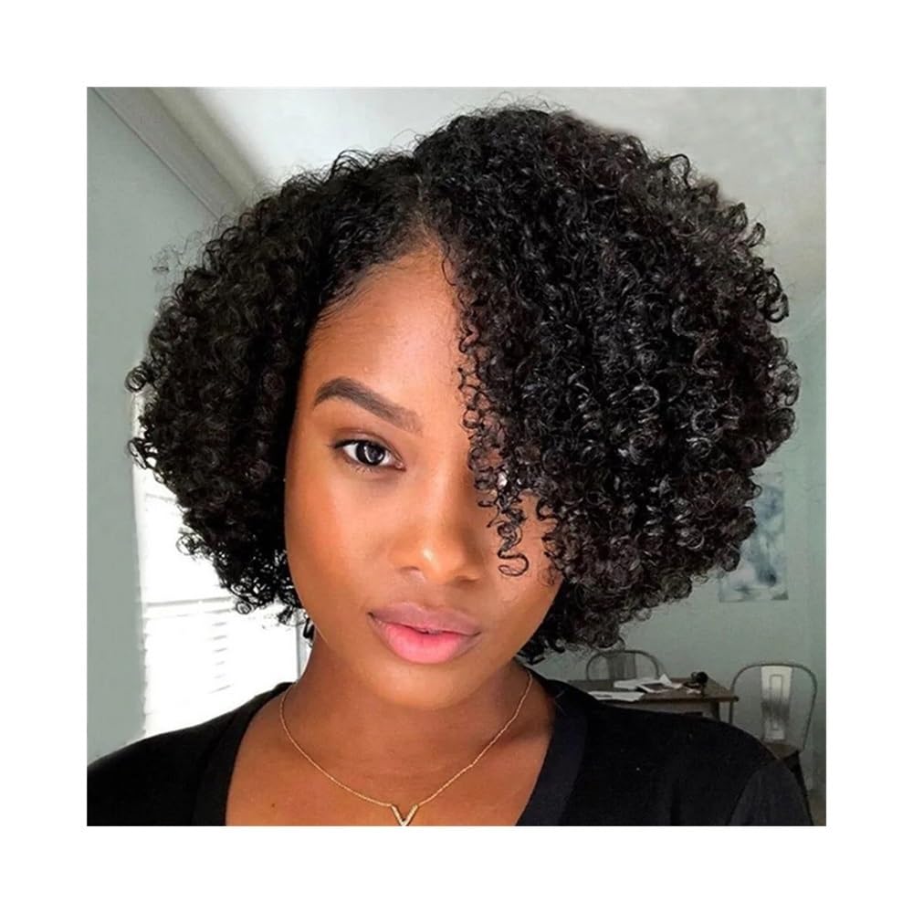 Haaraufsätze Pelucas rizadas de Cabello Humano con Raya Lateral for Mujeres Negras, Densidad del 180 %(8inches)