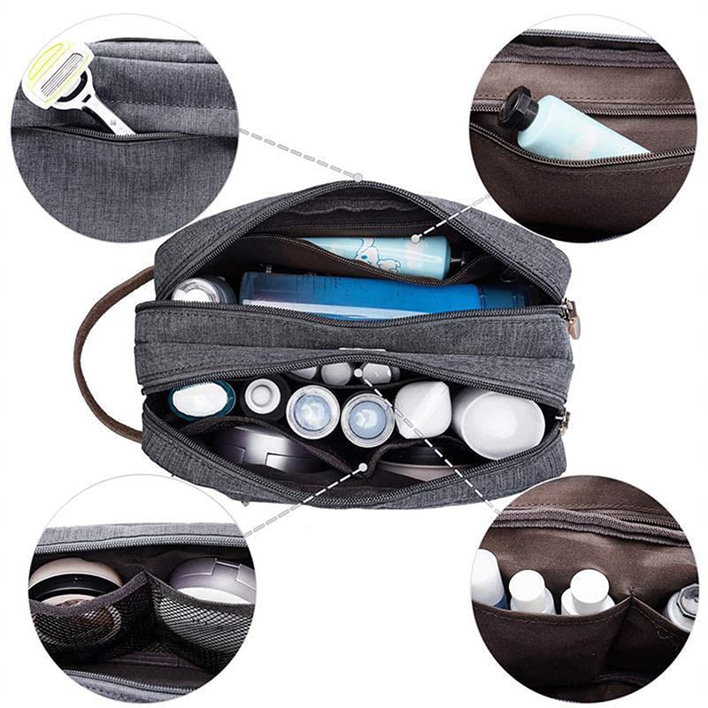 Beauty Case Casual in Tela con Manico in Pelle, Borsa da Viaggio per Uomo, da Bagno e da rasatura, Organizer Impermeabile per Articoli da Toilette da Donna.