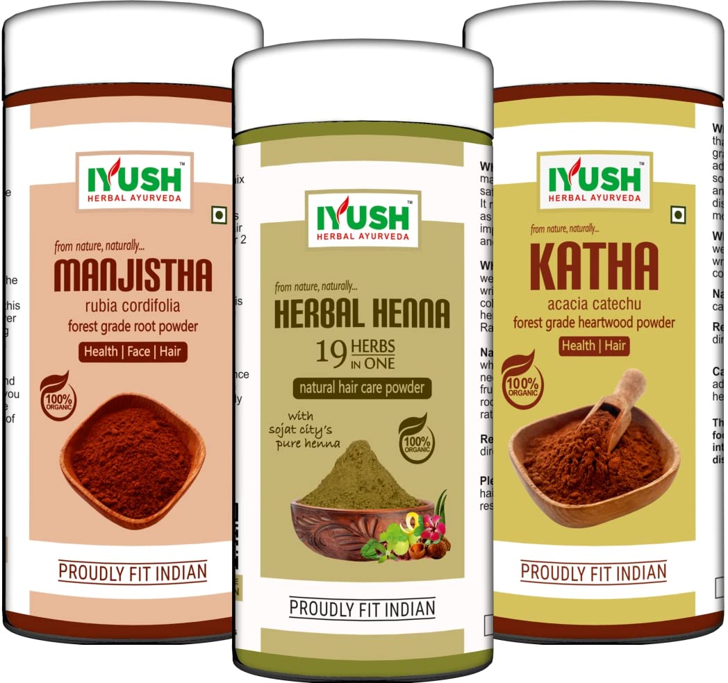 IYUSH Herbal Ayurveda Manjistha Powder with Katha Powder for Hair and