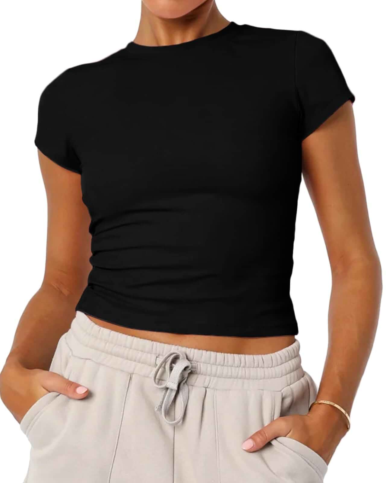 Women's Basic Summer Short Sleeve Crewneck T-Shirts Y2K Cute Going Out Tops Baby Tee Short Sleeve