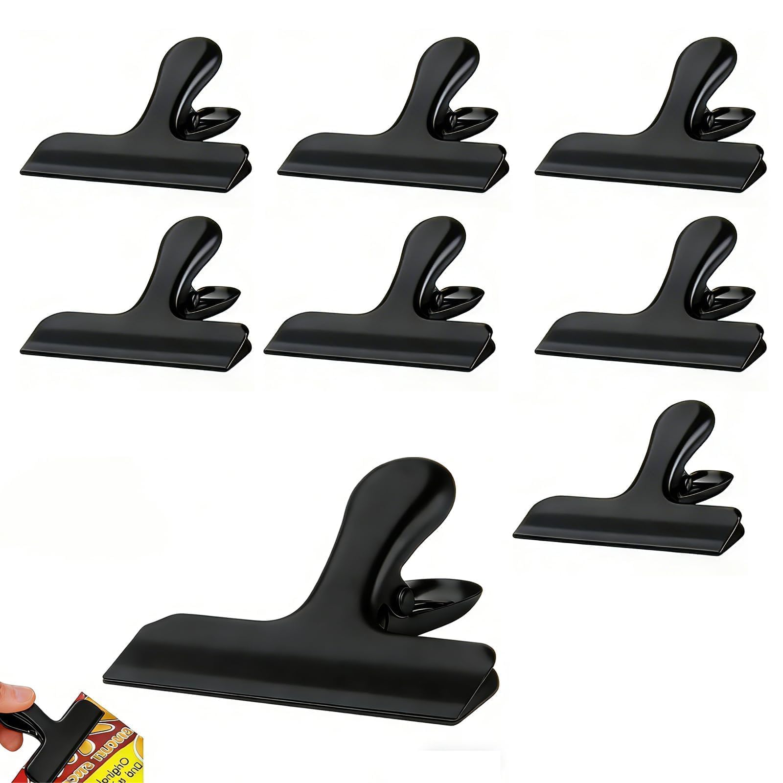 8 Pcs Stainless Steel Bag Clips 78mm Food Clips Bag Sealing Clips Large Food Pegs for Crisps Coffee Beans Bread Photo Home Kitchen Office（Black）
