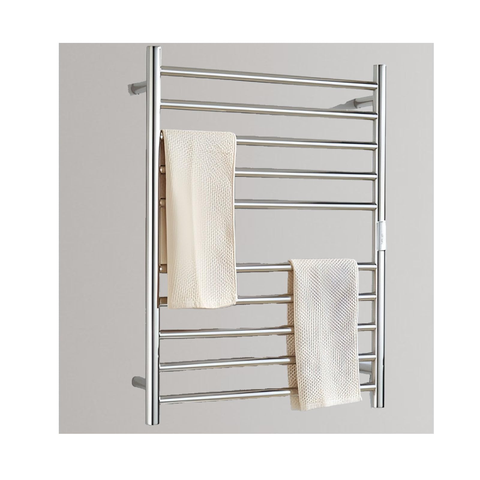 Toallero calefactable de acero inoxidable plateado para pared y ropa