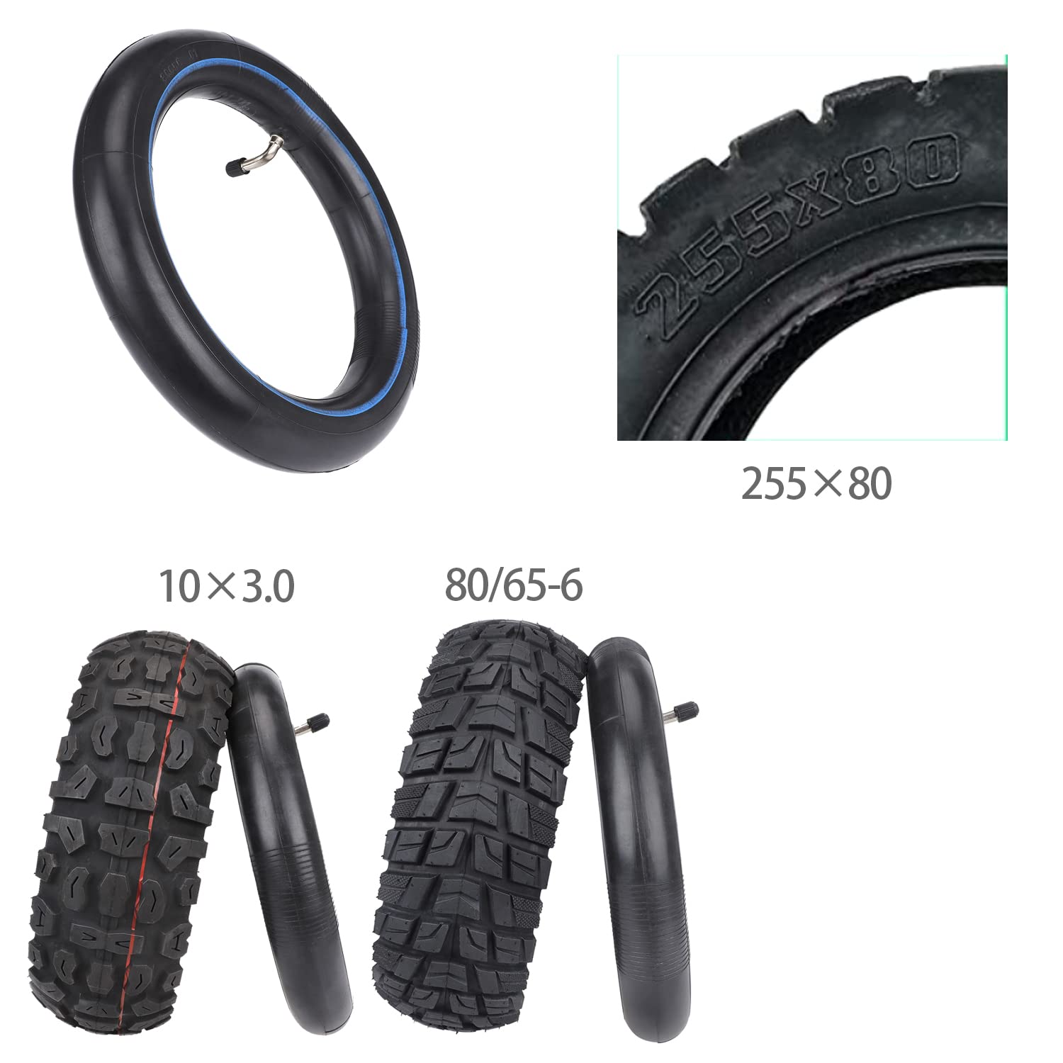 Chambre à Air 80/65-6 – 10x2,5 – Valve Coudée – Pour Trottinettes Kugoo M4 Pro, Zero 10X, Dualtron, Kaabo, Nanrobot – 2 Pièces