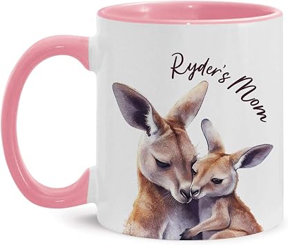 Personalized Baby Kangaroo Accent Mug, Gift From Children For Mothers Day, Customized Name Kangaroo Coffee Cup, Mommy And Baby Kangaroo Mug, Custom Adorable Animal Ceramic Cup 11oz 15oz