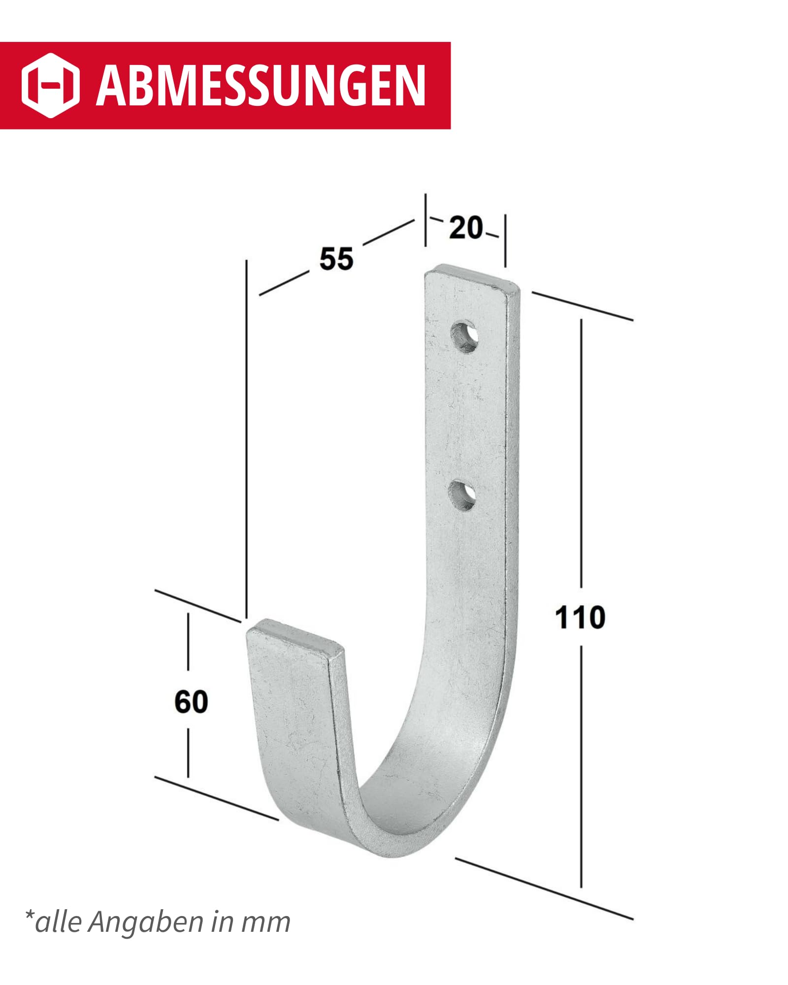 Gedotec Supporto a parete - Ganci universali in acciaio zincato | 6 ganci per scale, curvi 55 x 110 mm | Ganci per dispositivi incl. materiale di fissaggio
