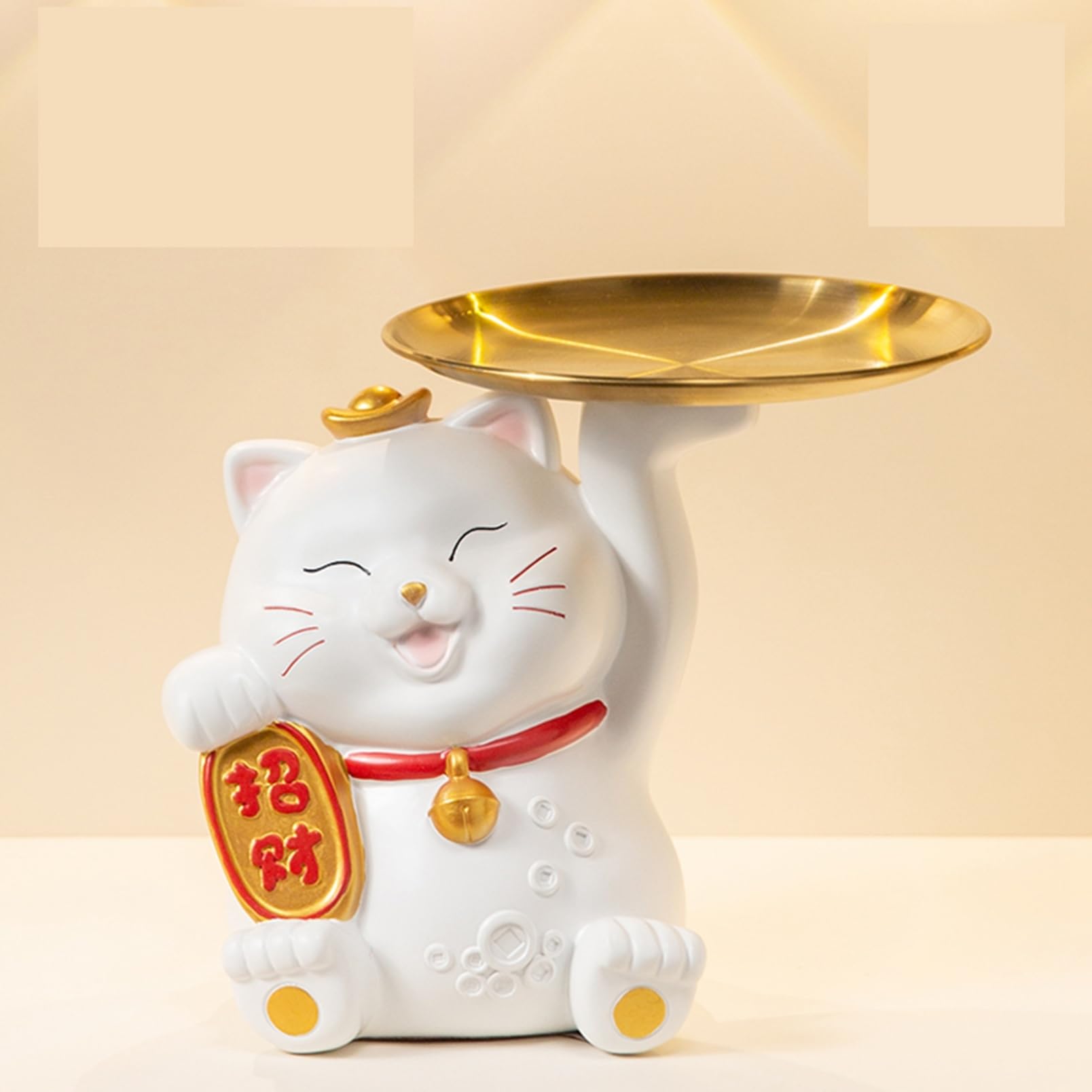 Amazon.co.jp: 招き猫 皿を捧げる猫さん 鍵置き 腕時計収納 置物 玄関