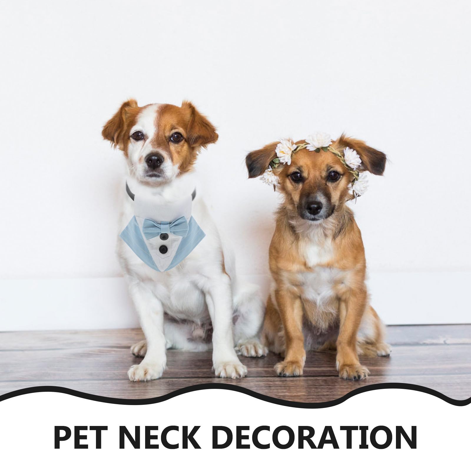 VICASKY 5 Pièces Collier Chien Costume Mariage avec Nœud Bandana Ajustable Polyester pour Chiot Accessoire Élégant pour et Cérémonies Bleu S
