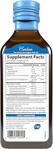 Miniatura 2 de Carlson - Super D Omega-3, aceite de bacalao ártico noruego capturado en la naturaleza, 2000 UI (50 mcg) de vitamina D3, 1100 mg de Omega-3, aceite