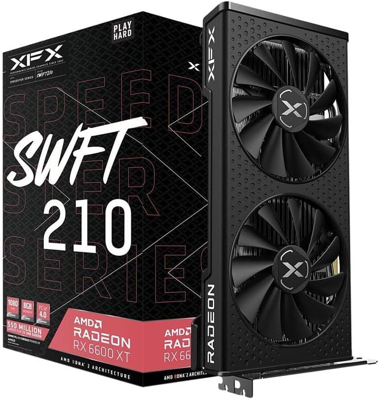 XFX Speedster SWFT210 Radeon RX 6600 XT CORE Gaming Graphics Card with 8GB GDDR6 HDMI 3xDP, AMD RDNA 2 RX-66XT8DFDQ