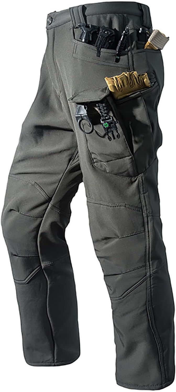 Mens Tactical Cargo Pants Waterproof Flexcamo Hiking Pants Outdoor Ripstop Hunting Fleece Lined Pants Multi Pockets