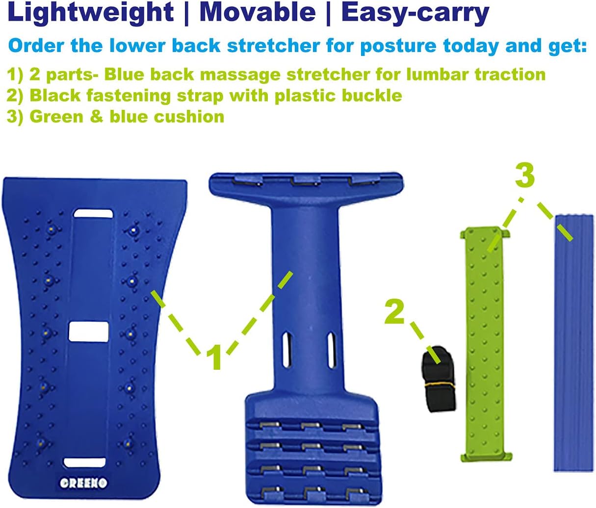 GREENO Lower Back Stretcher for Back Pain Relief, 4 Adjustment Multi Level Lumbar Support, Spine Aligner & Spine Board for Car & Chair & Bed, Back Cracker Decompressor, Spine Deck, Back Hero: Health & Personal Care