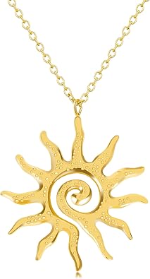Spiral Sun Pendant Necklace, Gold Plated Celestial for Women