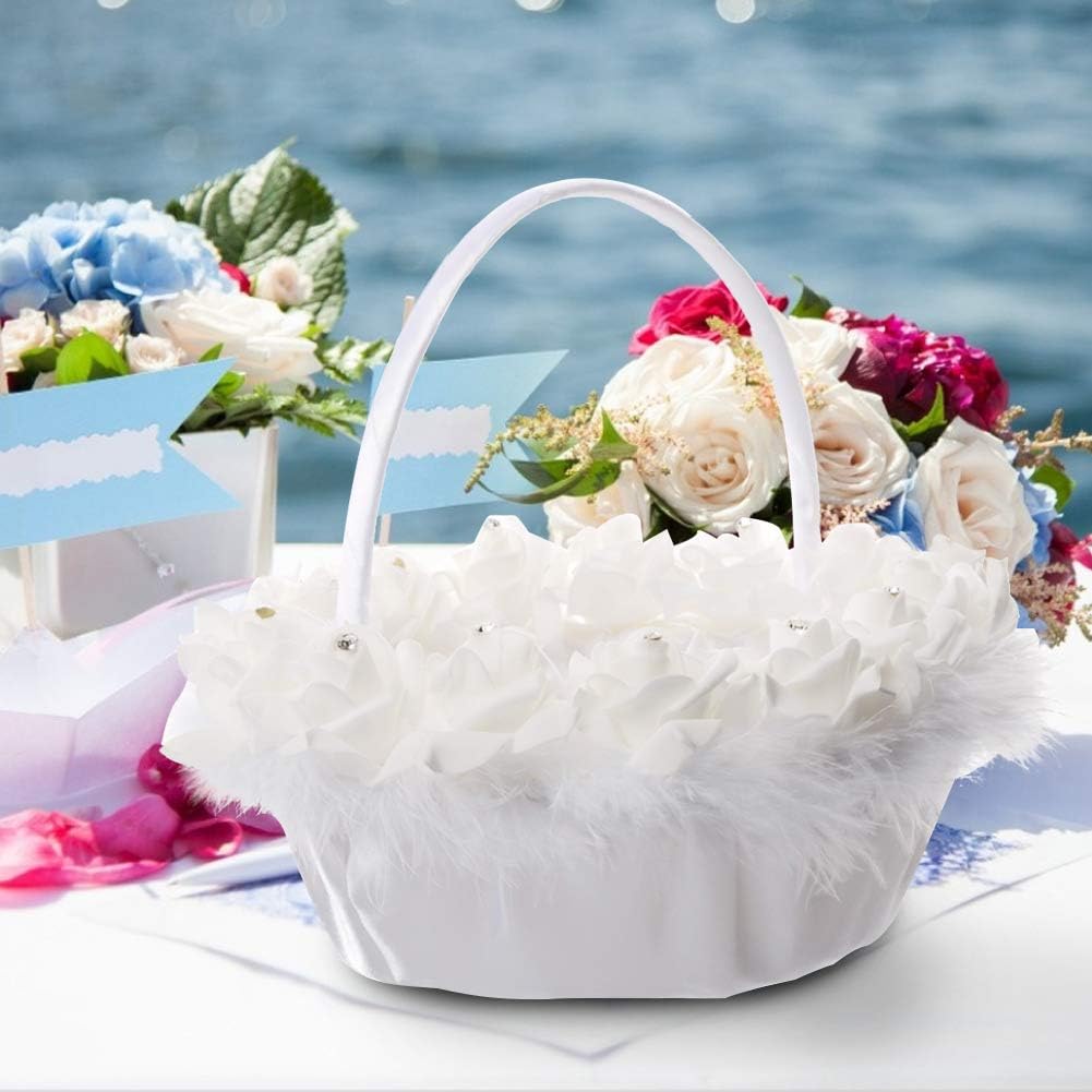 DIXII Flower Girl Basket for Wedding Decoration Lightweight Elegant Wedding Candy Basket with White Satin Decorated Wedding Basket