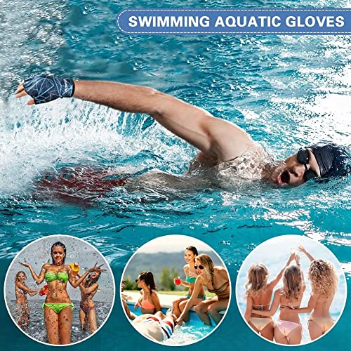 Amfun Aquatic Gloves, Webbed Swimming Gloves, Water Training Paddle With Adjustable Wrist Strap, Aquatic Fitness Accessories For Diving Surfing Hand Men Women（Blue - M Size） #TOP7